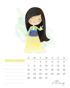 calendario 2023 princesas aquarela maio