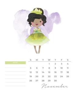 calendario 2023 princesas aquarela novembro