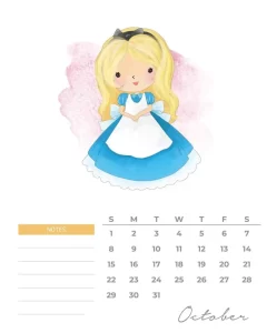 calendario 2023 princesas aquarela outubro
