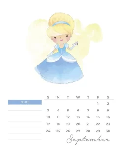 calendario 2023 princesas aquarela setembro