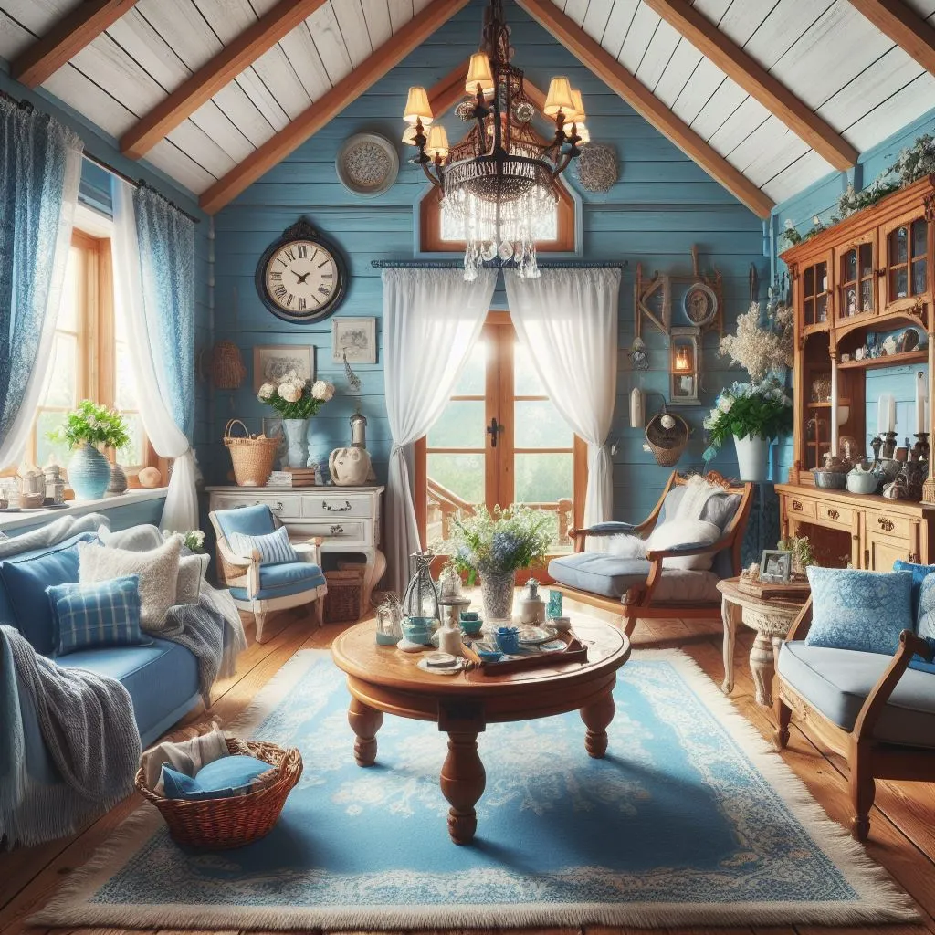Sala casa de campo decoracao azul 2