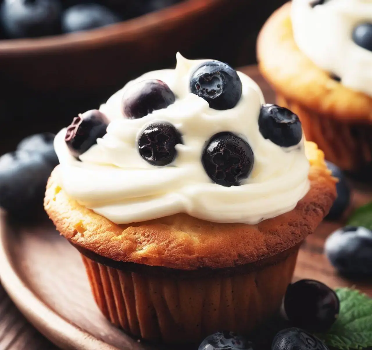cafedamanha Muffins de blueberry com cobertura de cream cheese
