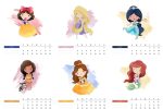 Calendário 2024 Princesas para imprimir